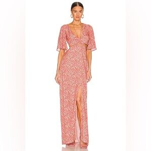 REVOLVE / AFRM Pink Maxi Dress with Plunge Neckline and Flutter Sleeves